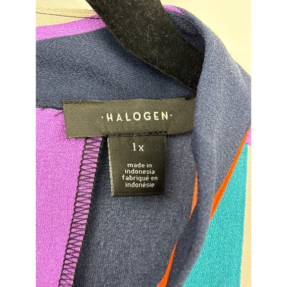 Halogen Mock Neck Long Sleeve Blouse Striped Purple Multi-Color 1X NEW - Picture 3 of 5